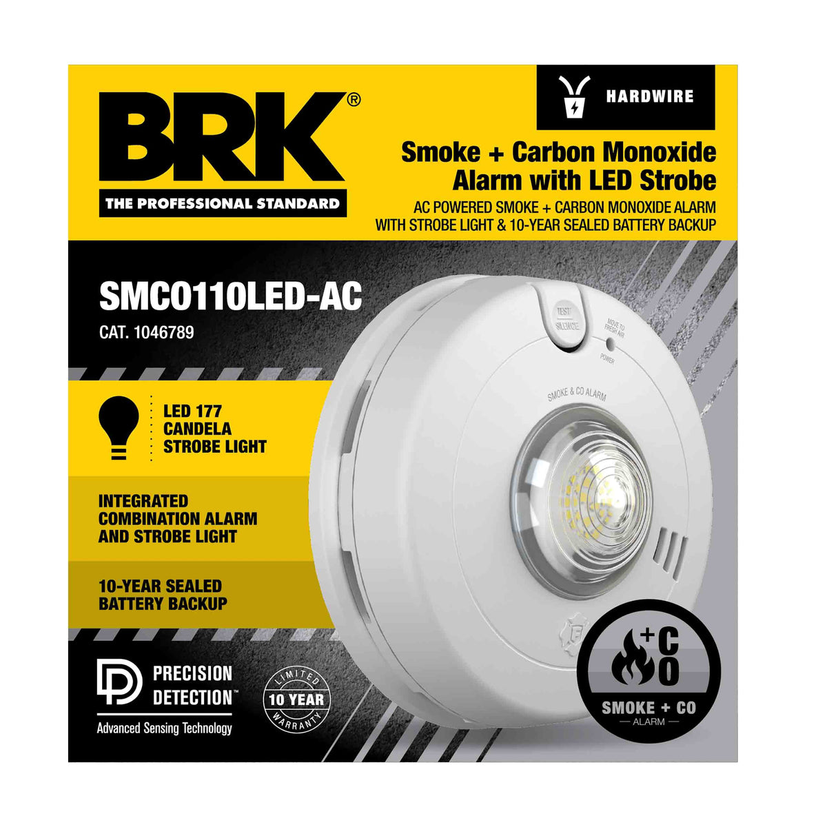 Hardwire Combination Smoke and Carbon Monoxide Alarm with LED Strobe and 10-Year Battery Backup