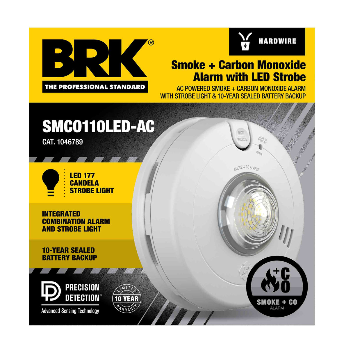 Hardwire Combination Smoke and Carbon Monoxide Alarm with LED Strobe and 10-Year Battery Backup
