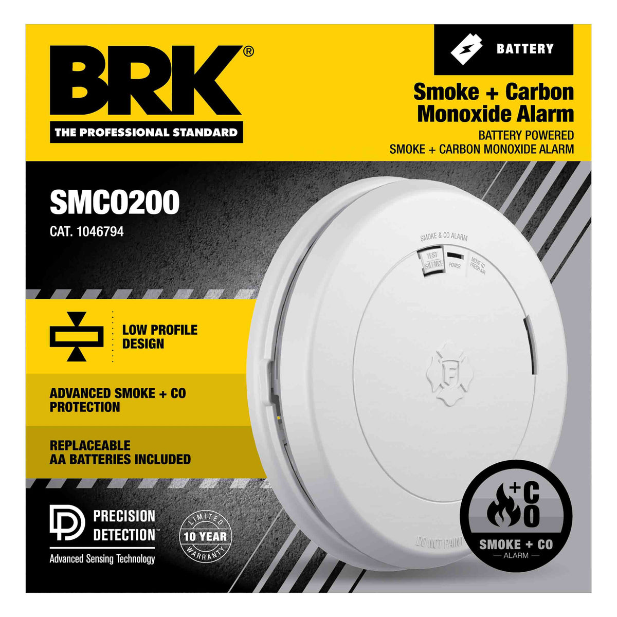 Battery-Operated 2-in-1 Smoke and CO Alarm with Slim Profile Design