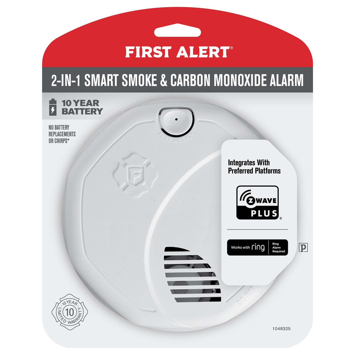 Z-WAVE Plus Smart Smoke and CO Alarm works with Ring - Front - In Packaging