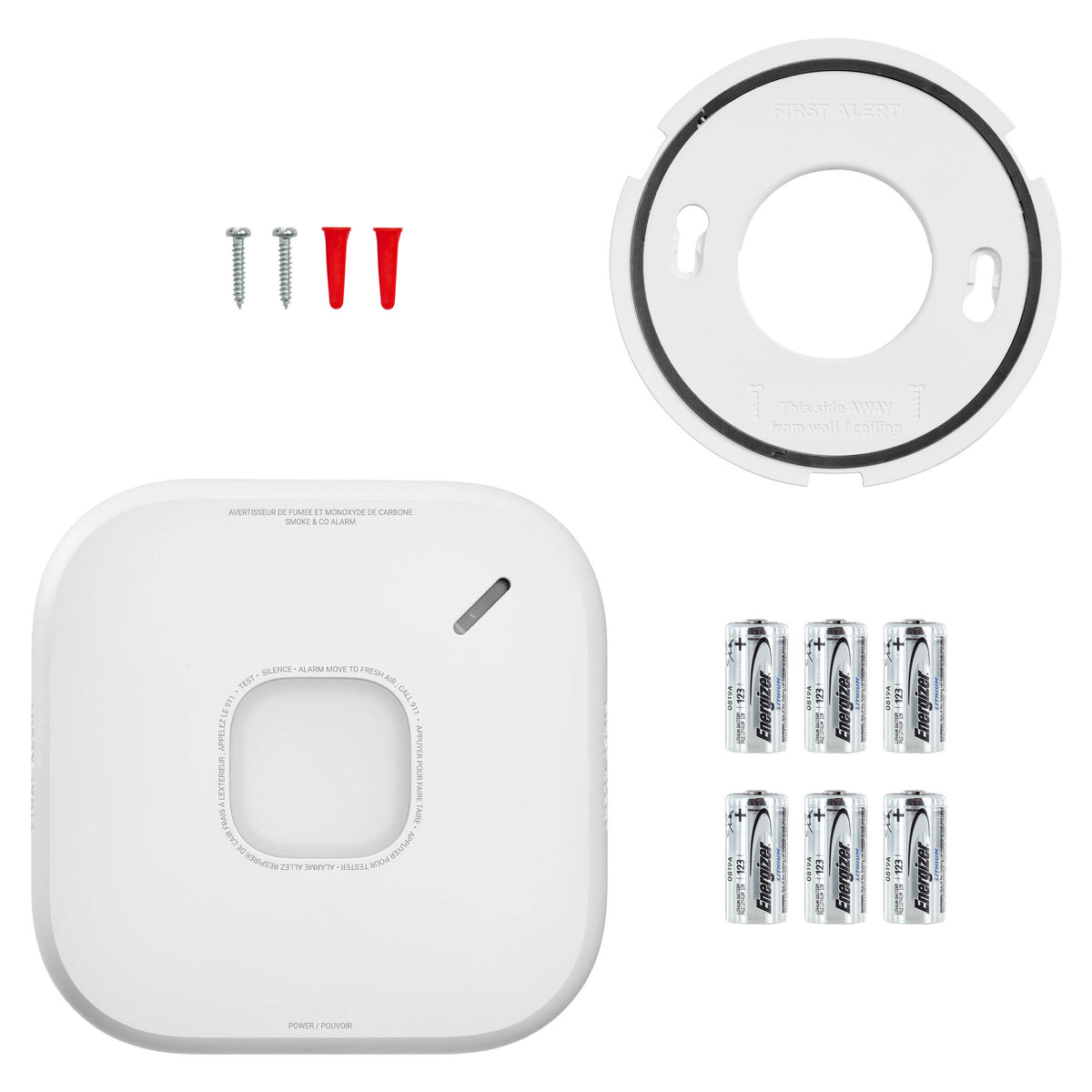 Battery powered Smart Smoke and CO Alarm kit contents for Canada