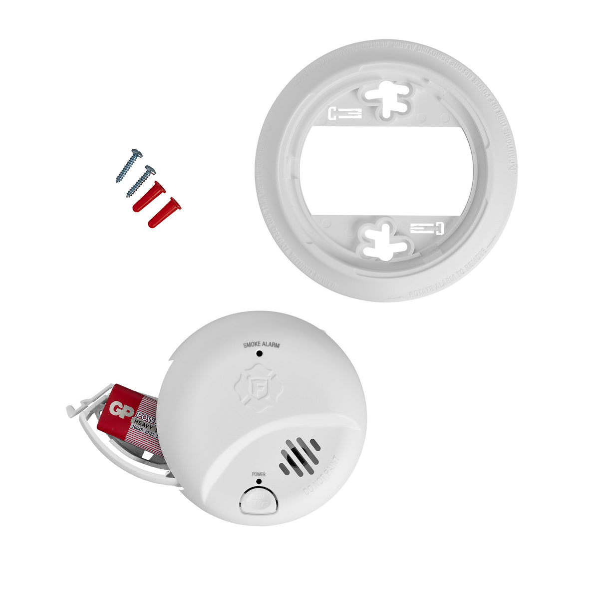Smoke Alarm with mounting plate, screws with anchors