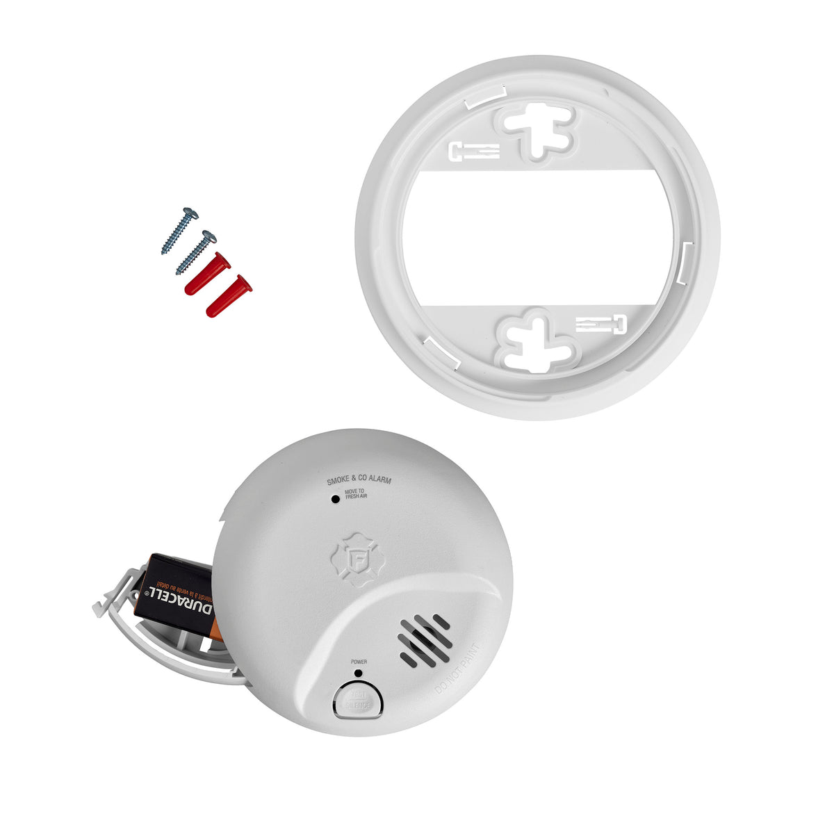 Smoke and Carbon Monoxide Alarm with mounting plate, screws and anchors