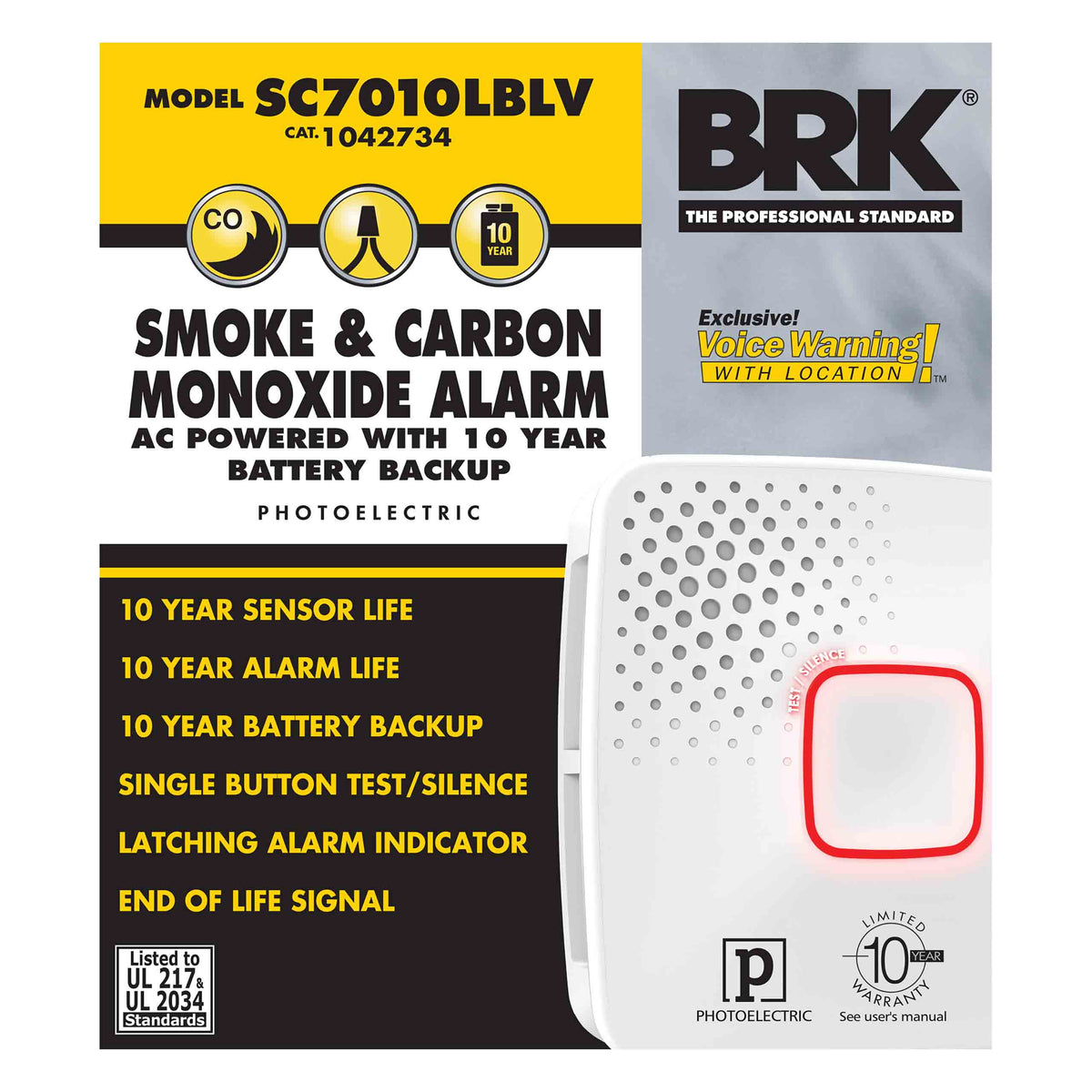 1042734 Front Hardwired Photoelectric Combo Smoke and CO Alarm with Voice and Sealed Backup Battery