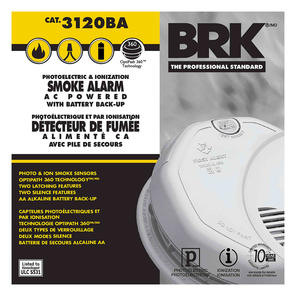 Hardwired Photo/Ion Smoke Alarm with AA Battery Backup