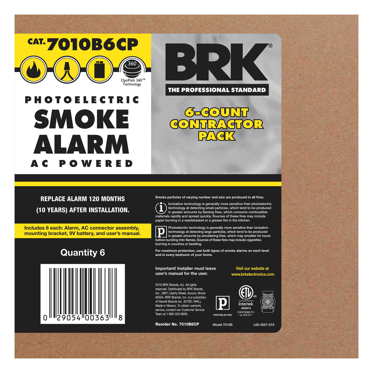 7010B6CP Cack Carton 6pk Hardwired Photoelectric Smoke Alarm with Battery Backup