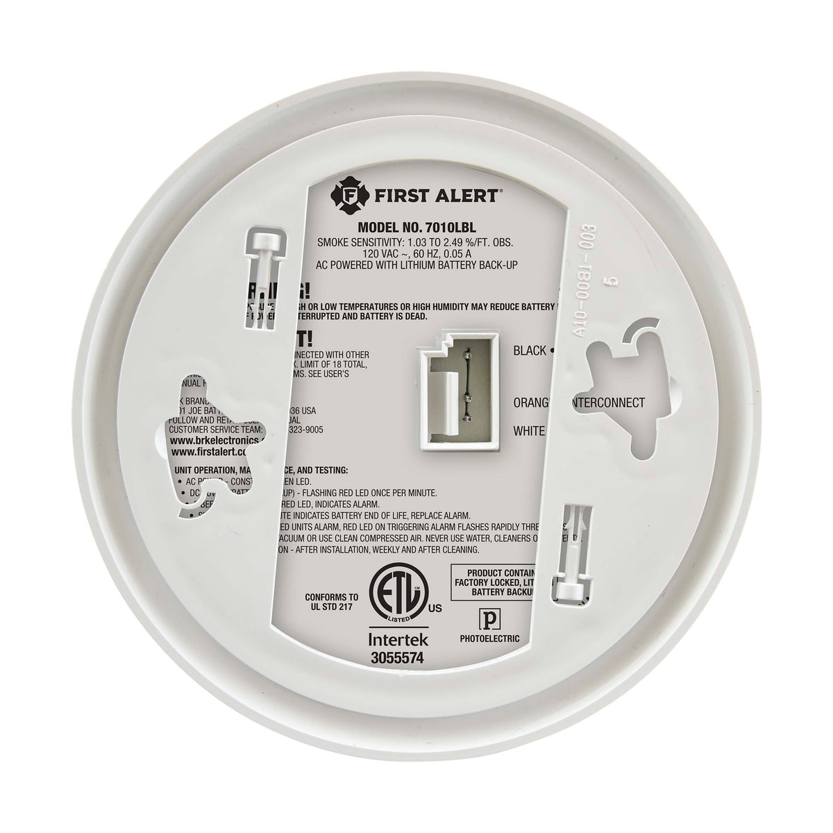 Back - Hardwired Photoelectric Smoke Alarm with 10-Year Lithium Battery Backup
