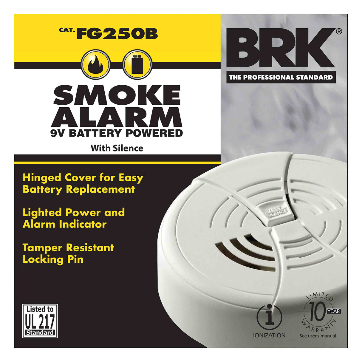Carton - Basic Battery Powered Ionization Smoke Alarm with Silence