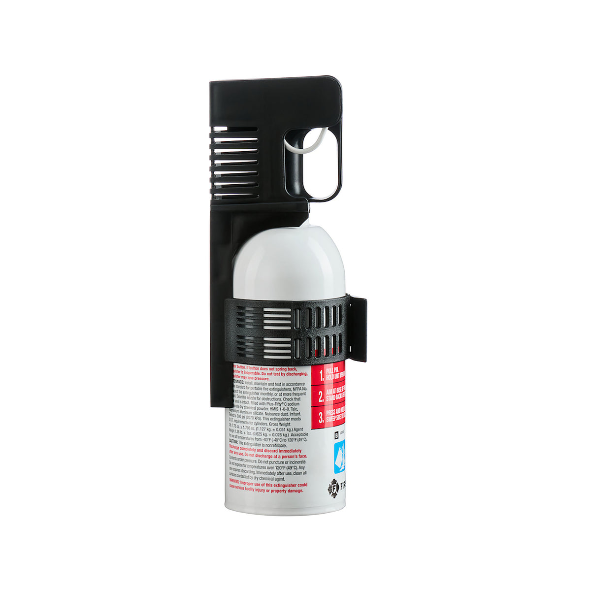 White fire Extinguisher with Bracket side view