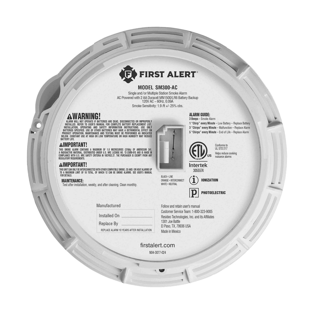 Interconnect Hardwire Dual Sensor Smoke Alarm with Battery Backup