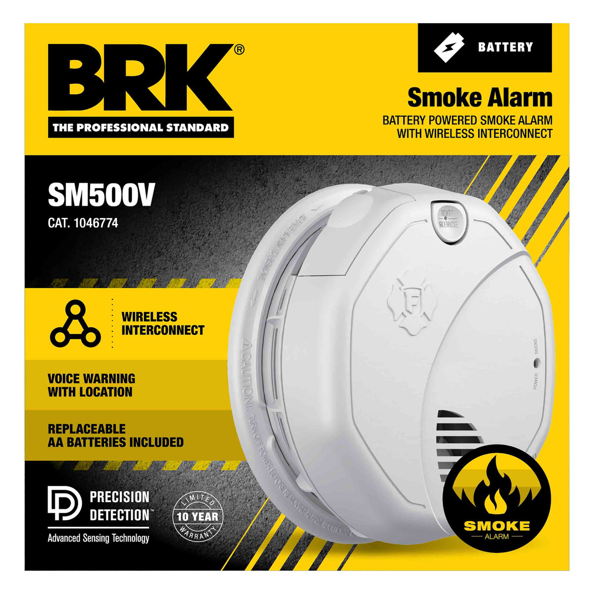 Interconnect Battery-Operated Smoke Alarm with Voice Alerts