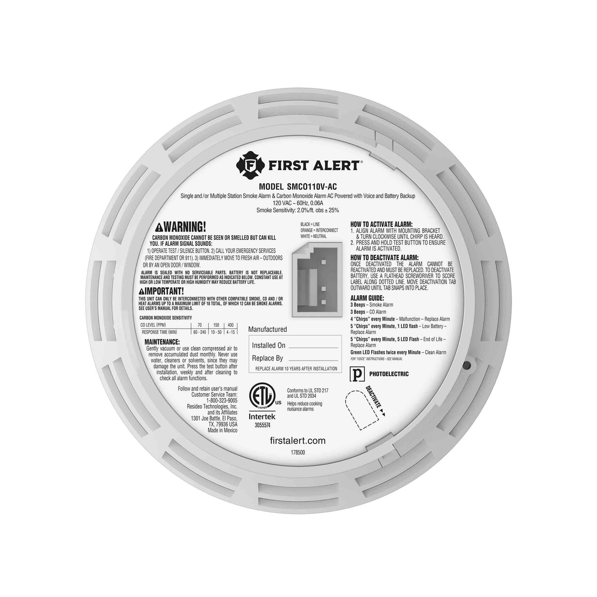Hardwire Smoke and CO Alarm with 10-Year Battery Backup and Voice Alert
