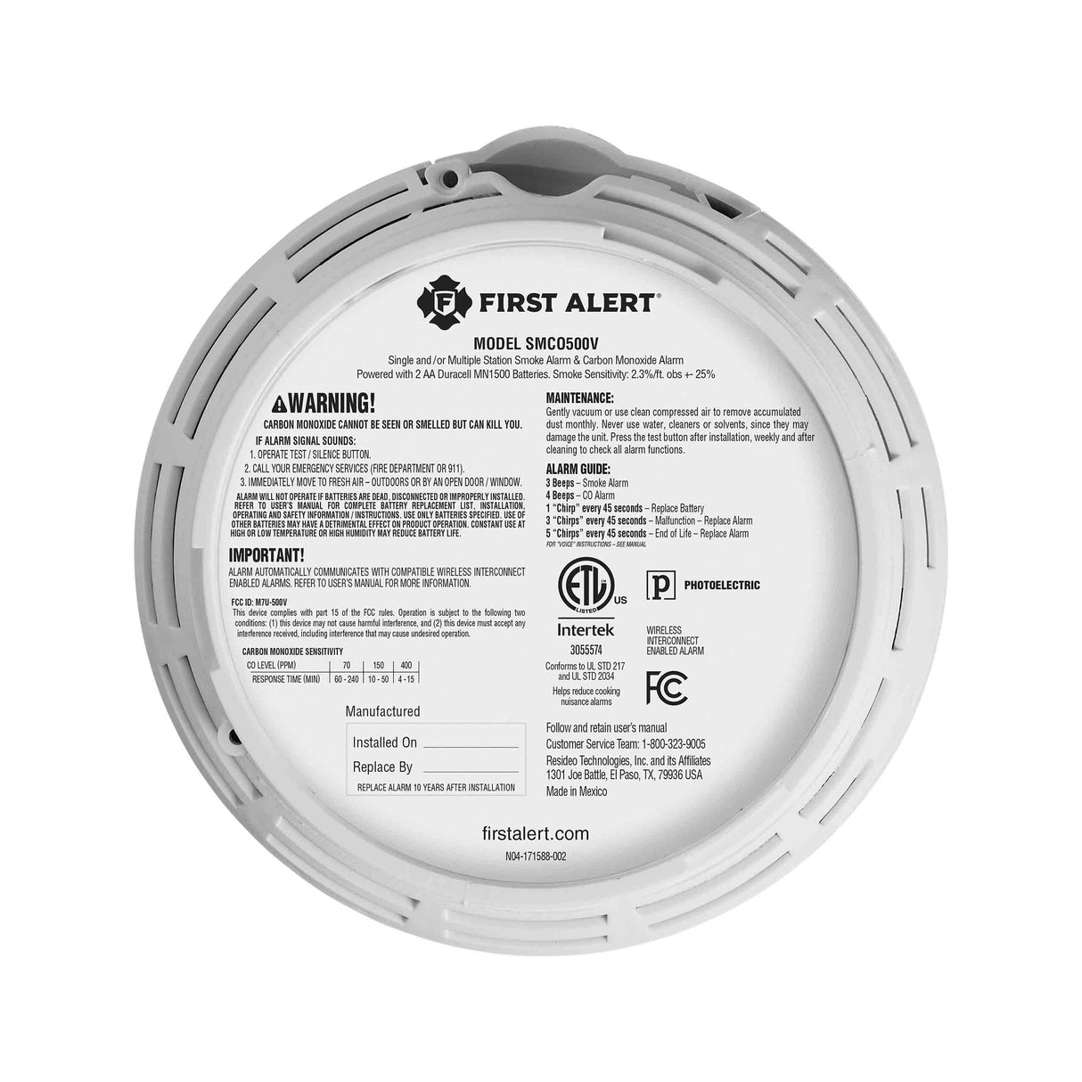 Interconnect Battery-Operated Smoke and CO Alarm with Voice